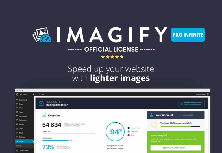 Imagify - Unlimited Optimize Images & Convert WebP Original License key activation Yearly