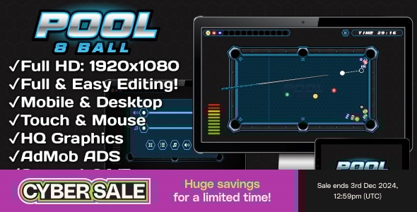Pool 8 Ball - HTML5 Game + Mobile Version! (Construct 3 | Construct 2 | Capx)