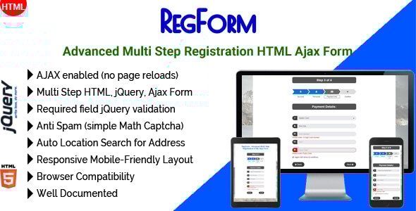 RegForm - Advanced Multi Step Registration HTML Ajax Form