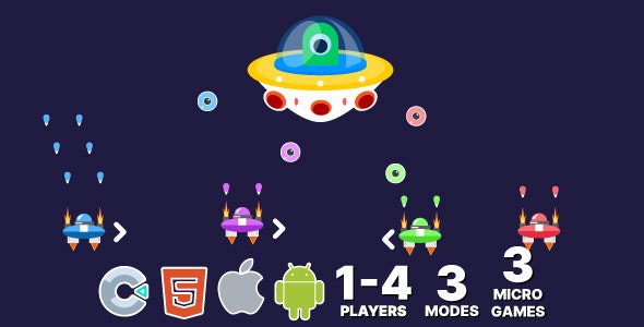Space Ship. 1-4 Player Mode. 3 Modes. 3 Games. Construct 3 (c3p)