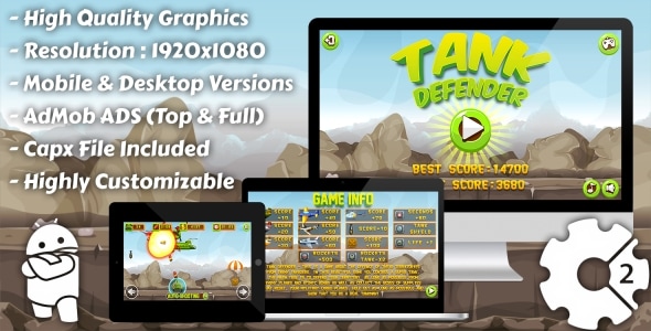 Tank Defender - HTML5 Game, Mobile Version+AdMob!!! (Construct 3 | Construct 2 | Capx