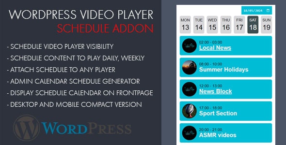 Video player Schedule for WordPress