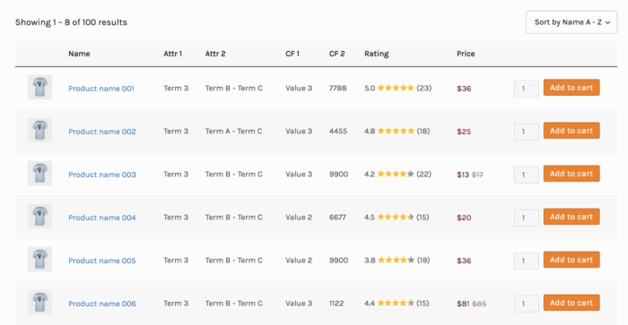 WooCommerce Product Table