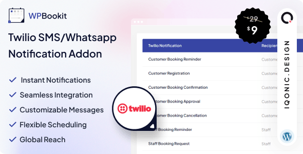 WPBookit - Twilio SMS/WhatsApp Notification