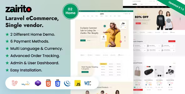 Zairito - Laravel eCommerce System - Single vendor